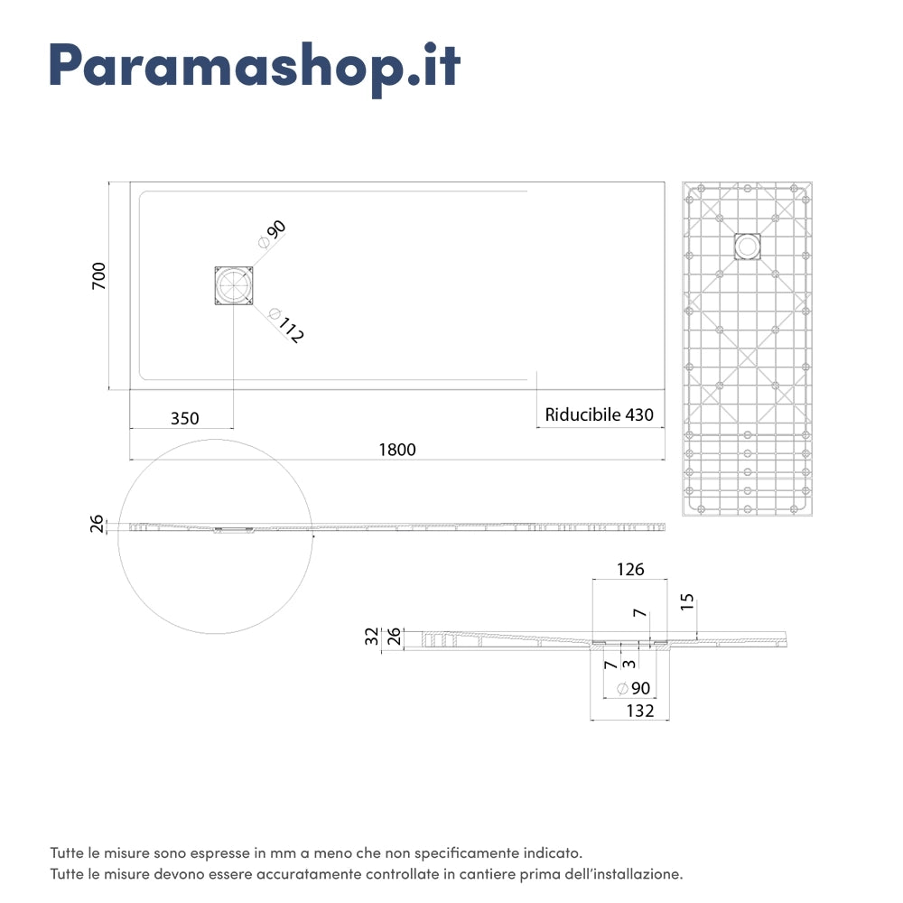 Piatto doccia 70x180 cm colore marrone effetto pietra | Samos