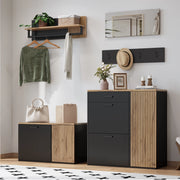 MOBILE Ingresso Set 5 pezzi con Specchio e Scarpiera Panca Nero e Naturale