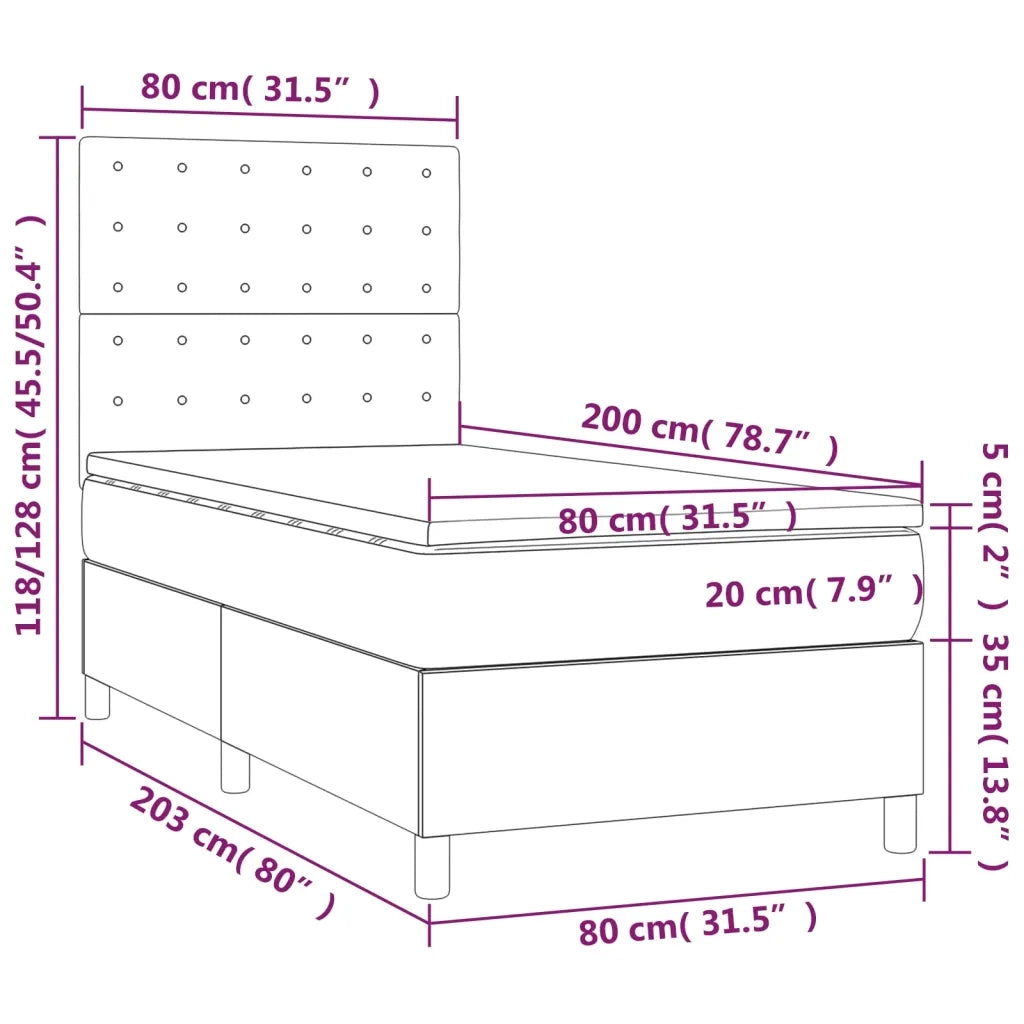Giroletto Molle Materasso e LED Cappuccino 80x200 cm Similpelle 3135914