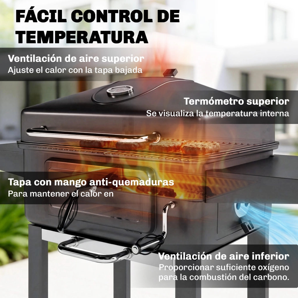 Barbecue a Carbone con Griglia, Vassoio e Ruote ¨C Minimal ¨C Grigio, Acciaio, 100x50x80 cm