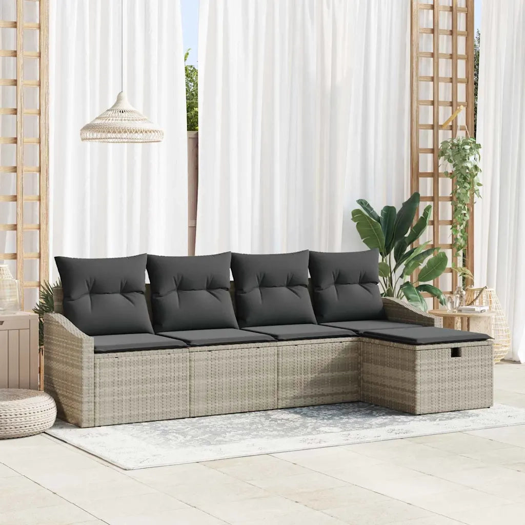 Set di divani con cuscino 5 pcs Grigio chiaro polyrattan