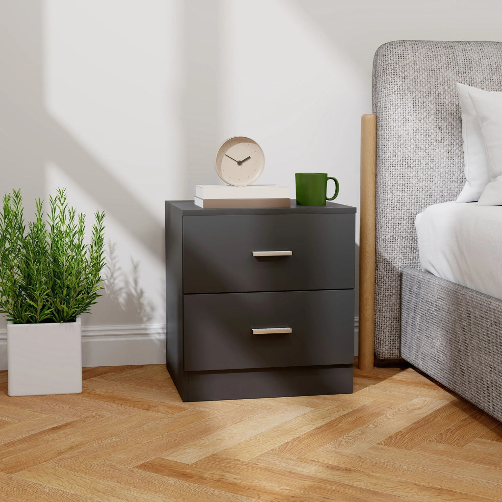 Comodino moderno con 2 cassetti ¨C Xylo ¨C nero 45x39,5x49 cm