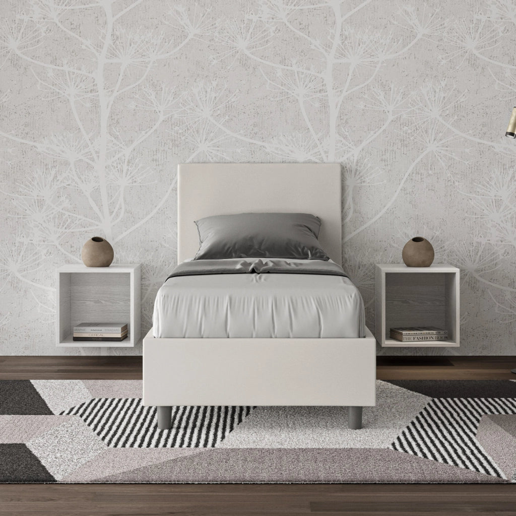 BS COM Letto singolo contenitore imbottito 80x200 similpelle bianco