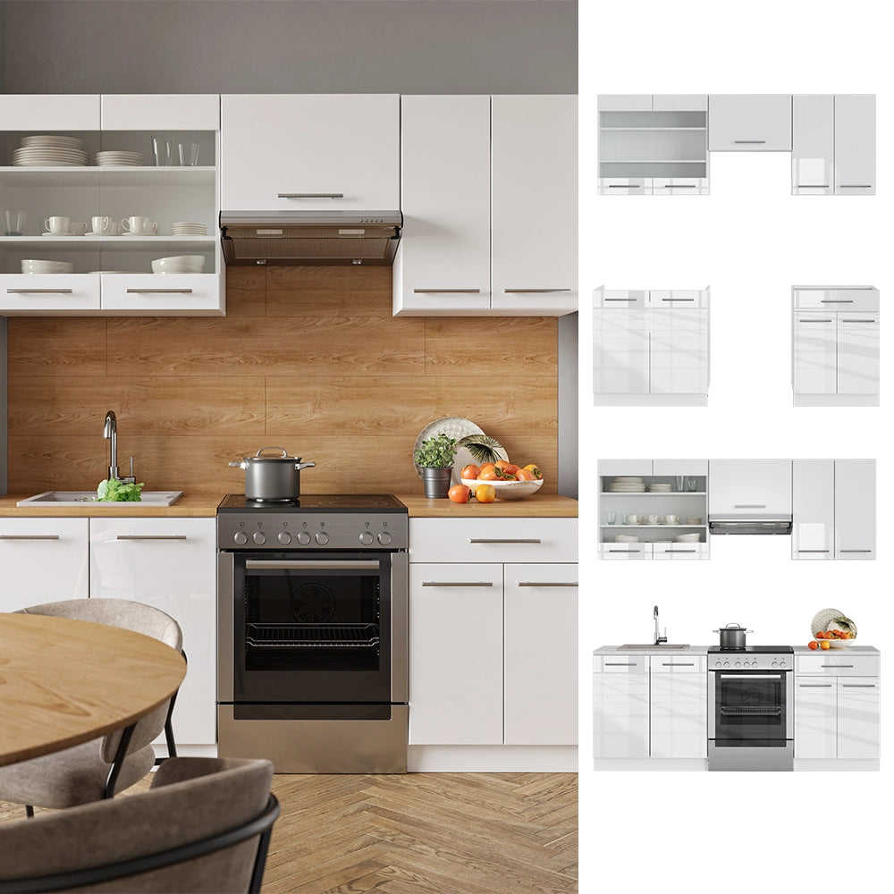Cucina componibile Fame-Line Bianco lucido/Bianco 200 cm senza piano di lavoro Vicco