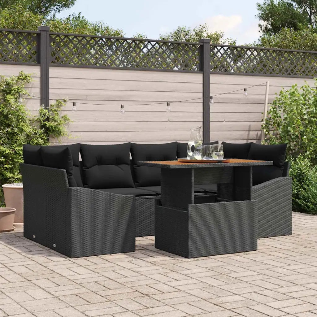 Set da Pranzo per Giardino con cuscino 7 pcs Nero e Marrone