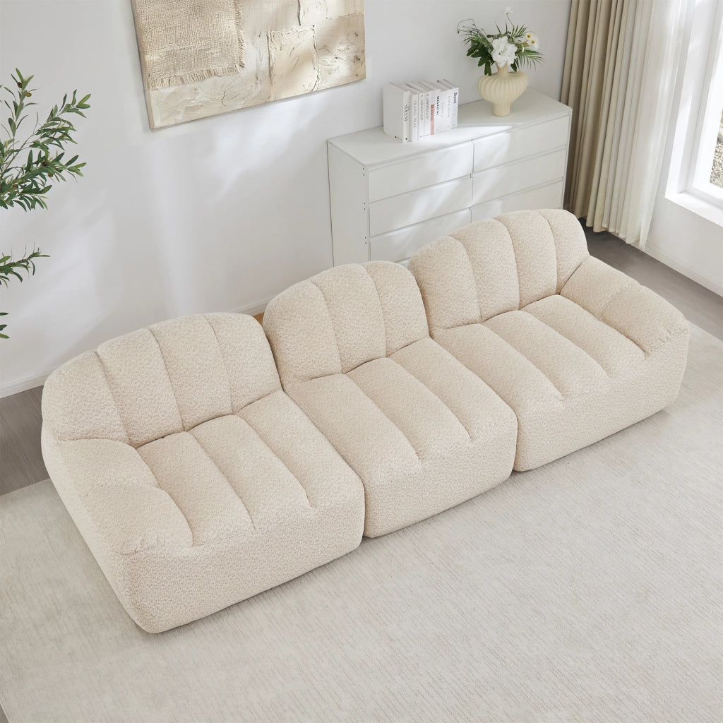 Divano Modulare 3 Posti ¨C Xylo ¨C Tessuto Morbido, Beige, Schiuma Alta Densit¨¤