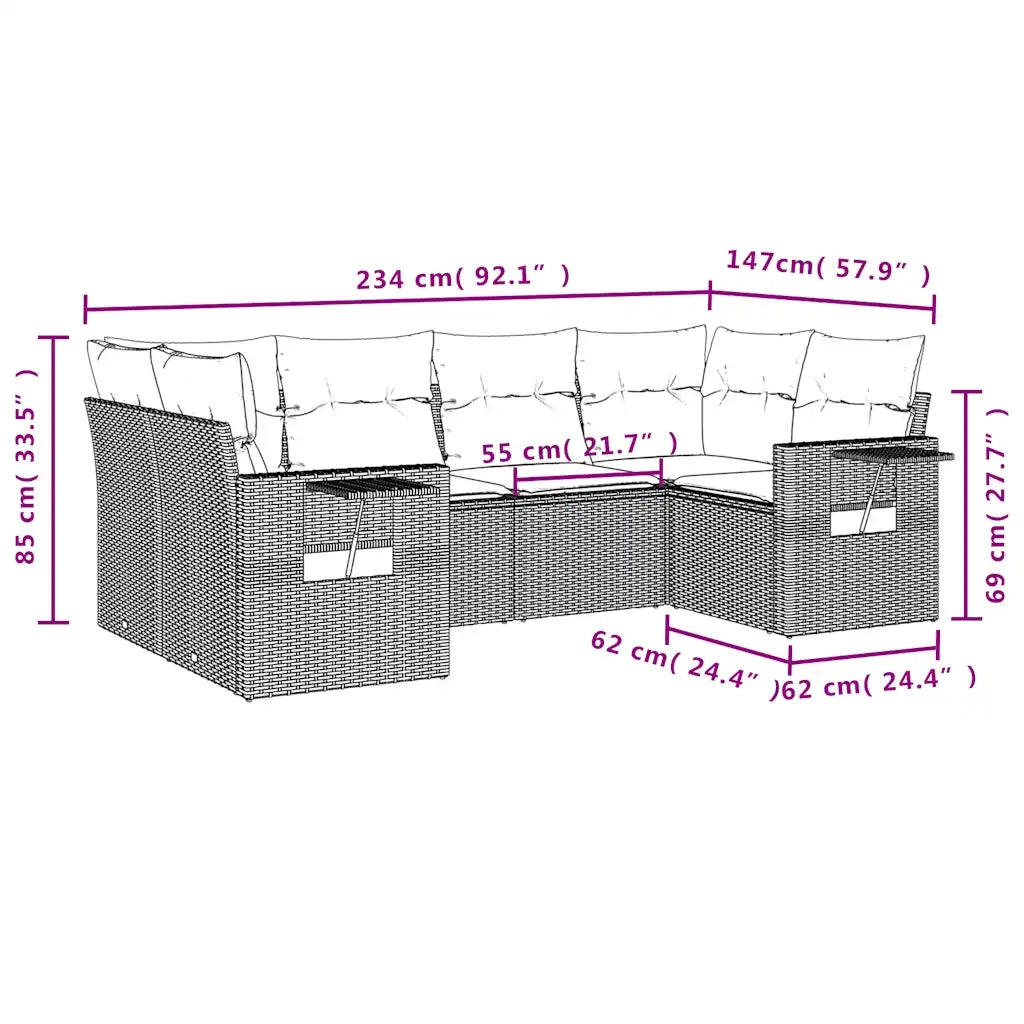 Set Divani da Giardino 6 pz con Cuscini Grigio in Polyrattan 3220580