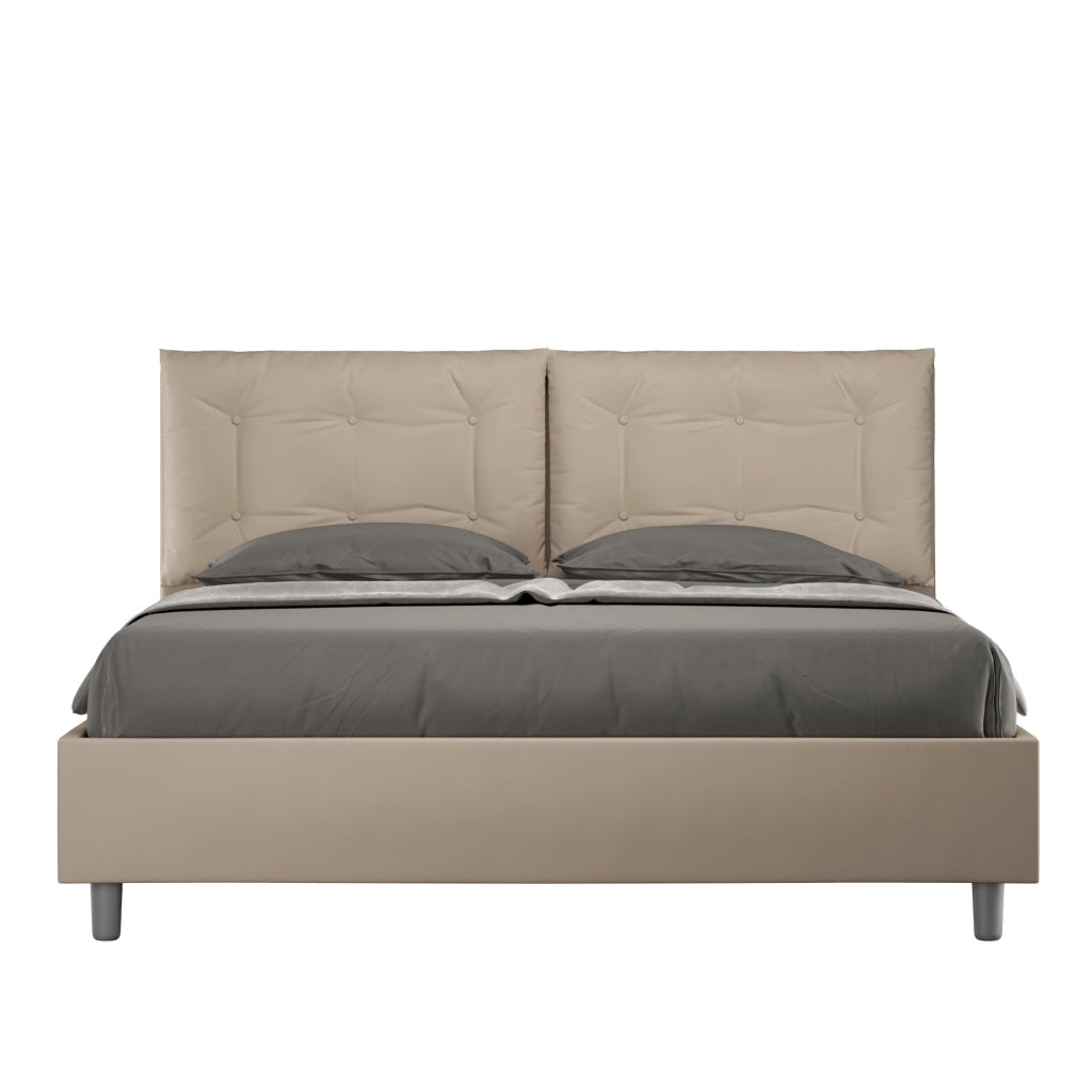 BS COM Letto matrimoniale con rete imbottito 160x210 similpelle tortora