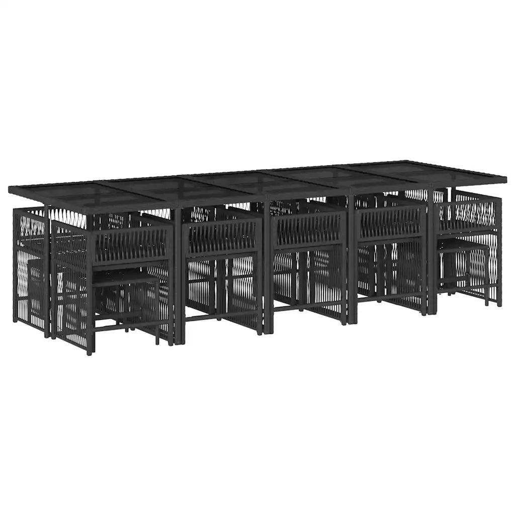 Set da Pranzo da Giardino 15 pz con Cuscini Nero in Polyrattan 3211711
