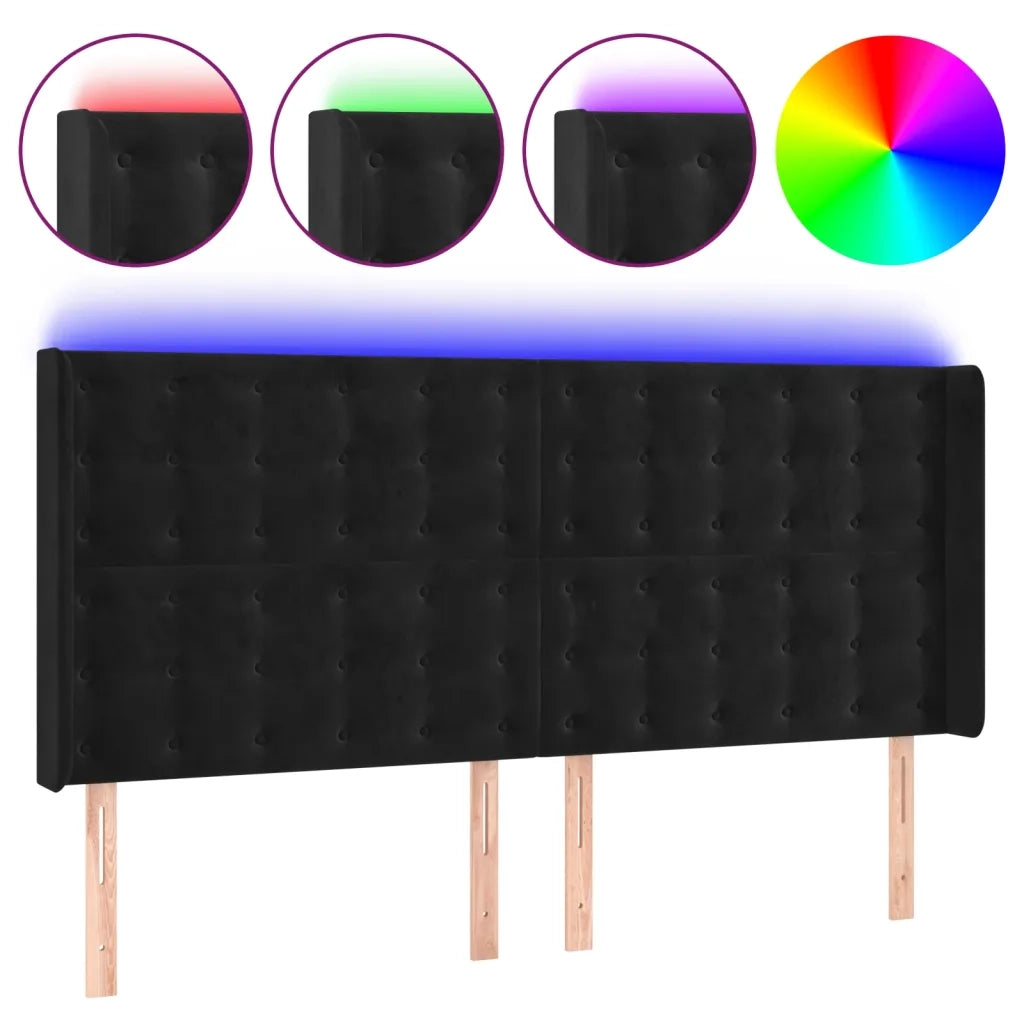 Testiera | Testata a LED Nera 163x16x118/128 cm in Velluto