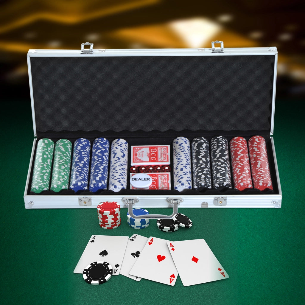 Set di Poker ¨C Minimal ¨C 500 Chip, 2 Mazzi di Carte, 5 Dadi, Custodia in Alluminio