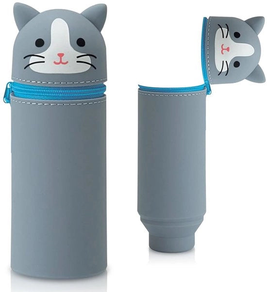 Etui in silicone con tema animale - carino 2-in-1 portacarte in silicone morbido | Portacarte e penne | Portacarte per scuola e ufficio (gatto blu)