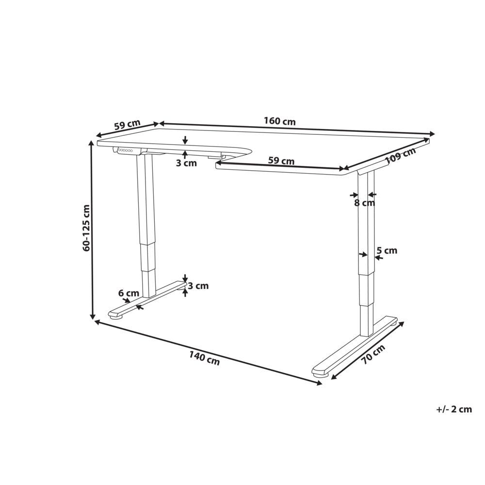 Scrivania elettrica regolabile a forma di L 160 x 59 cm Piano nero e bianco lato destro stile moderno