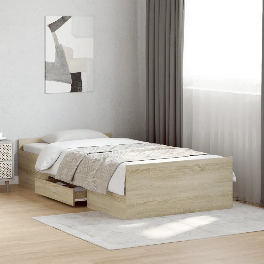 Giroletto Cassetti-Struttura Letto con contenitore Rovere Sonoma 75x190 cm Legno Multistrato 362298