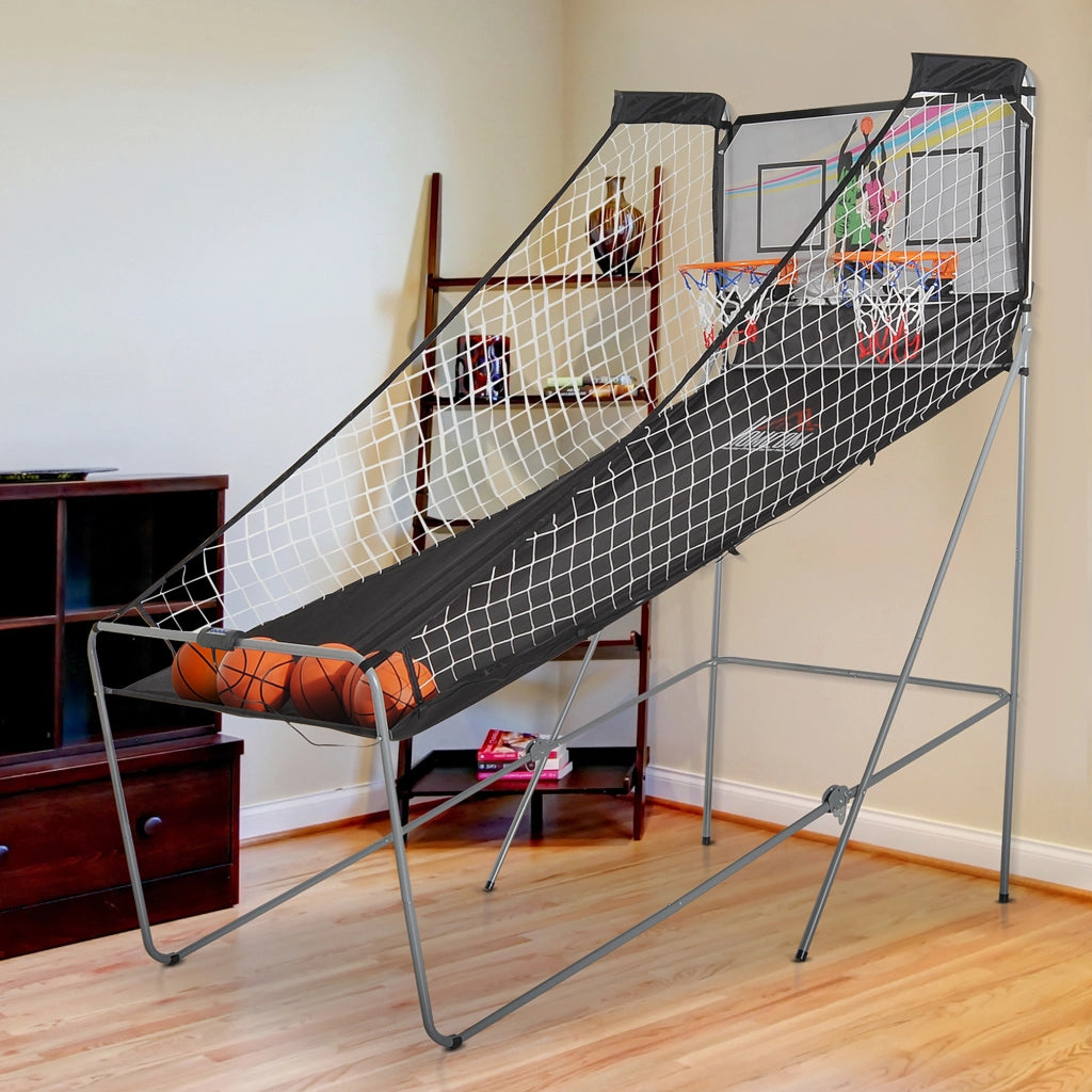 Canestro Basket Pieghevole ¨C Xylo ¨C Con Telaio in Acciaio, Rete, 4 Palloni, 205x110x205 cm