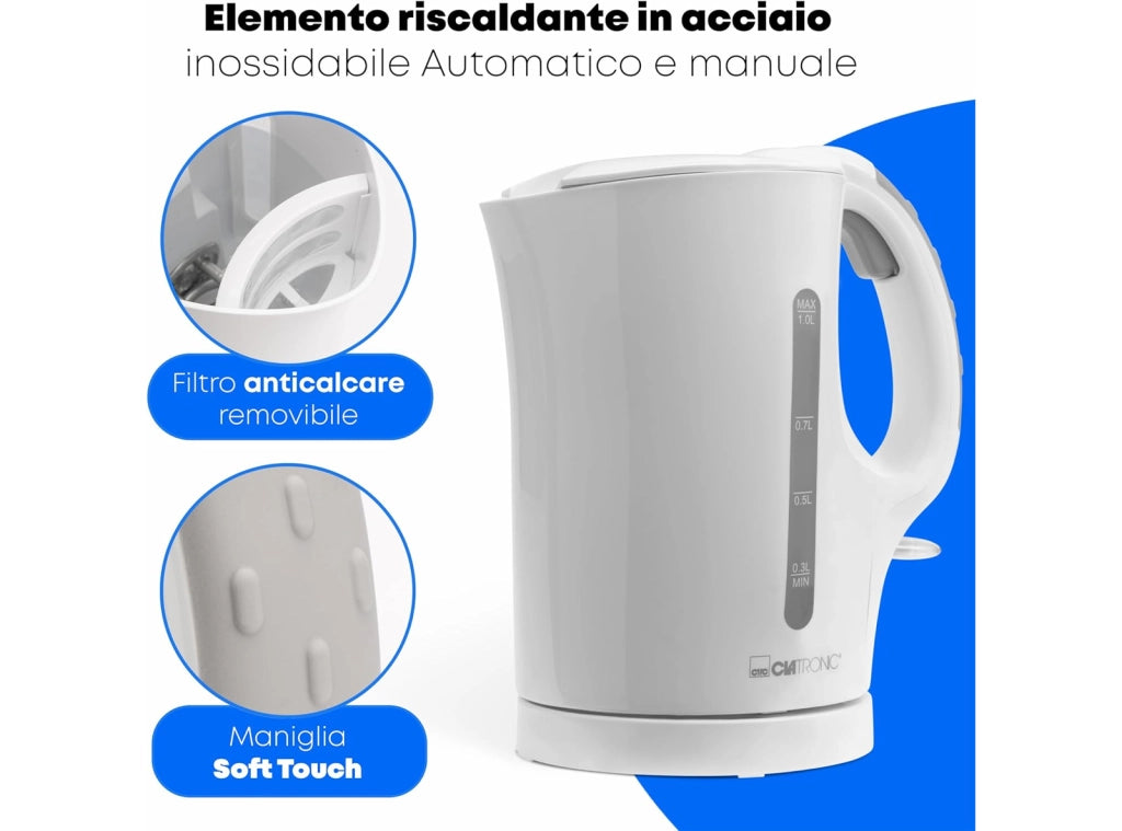 Bollitore Elettrico Clatronic WK 3462 da 1L 900W Acciaio Inossidabile Bianco