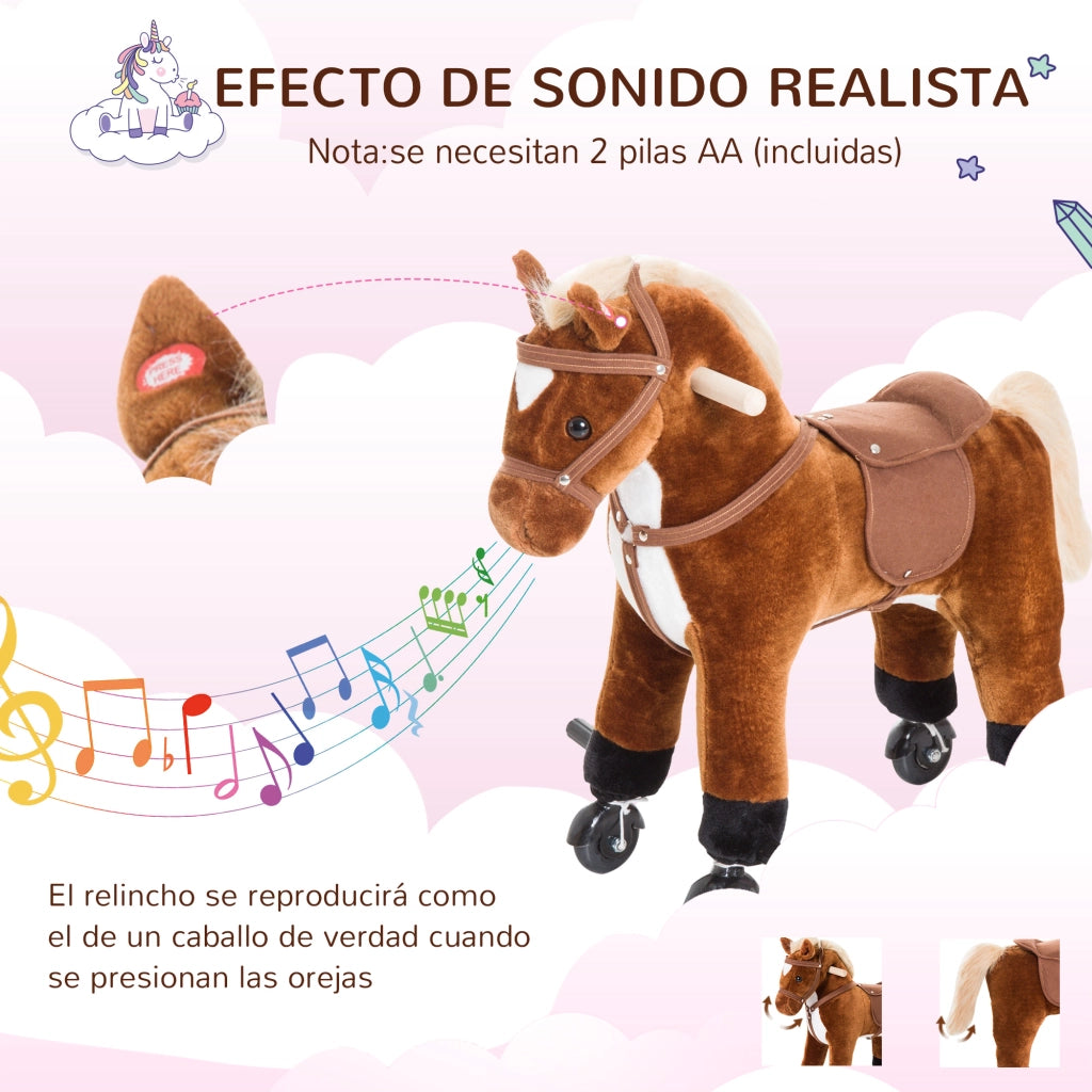 Cavallo a Dondolo con Ruote e Suoni ¨C Minimal ¨C Marrone 55x23x60 cm