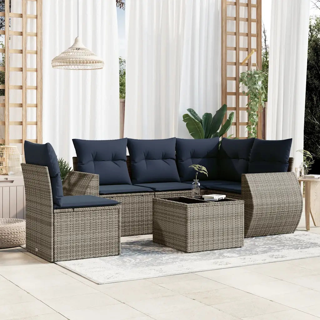 Set Divani da Giardino 6 pz con Cuscini Grigio in Polyrattan 3221380