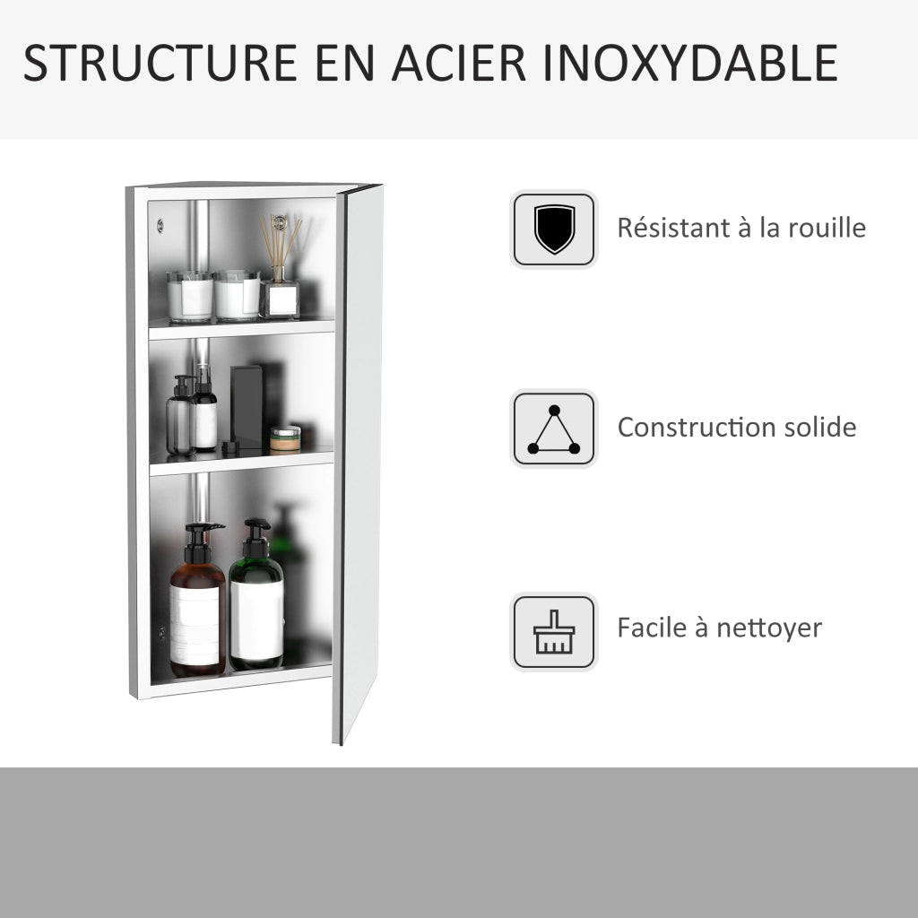 Armadietto Specchio da Bagno ¨C Xylo ¨C Angolare Murale Acciaio Inox 30x18x60 cm