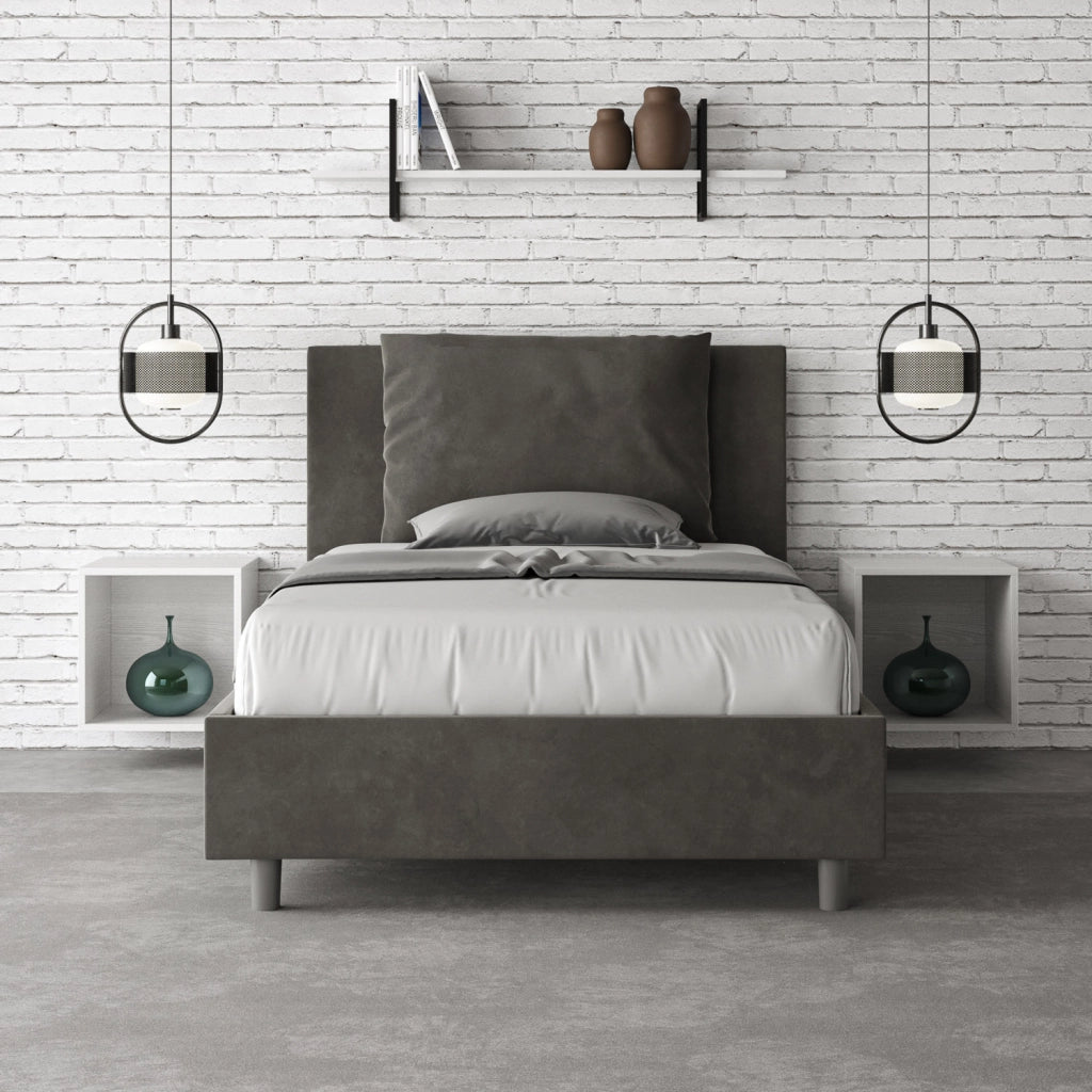 BS COM Letto una piazza e mezza senza rete imbottito 120x190 microfibra grigio