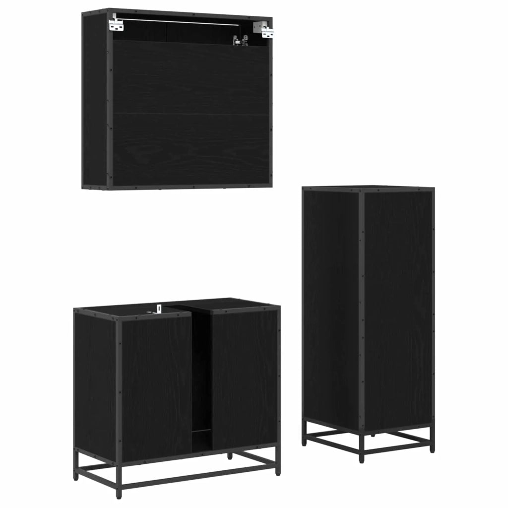 Set di mobili per il bagno 3 pcs Rovere Nero Legno multistrato 3402334