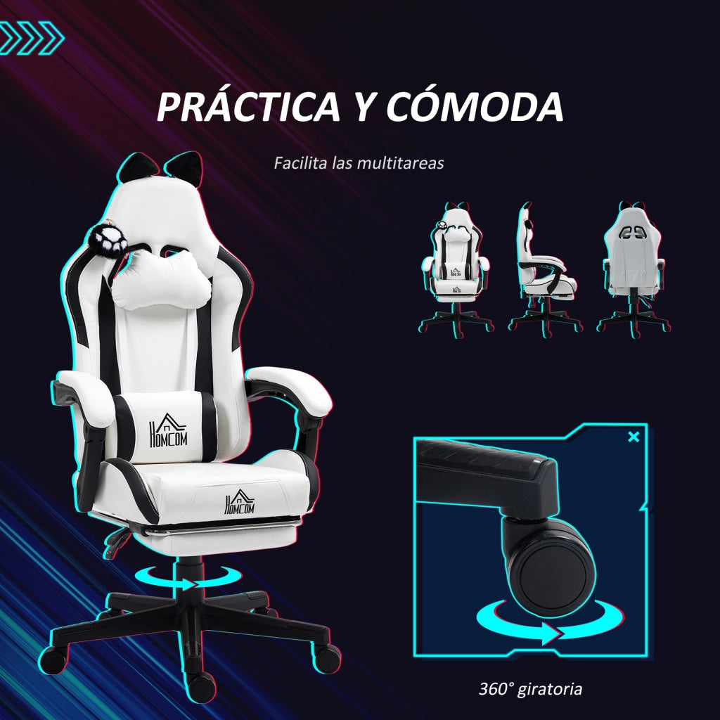 Sedia da Gaming Reclinabile con Poggiapiedi e Schienale Regolabile ¨C zephmum ¨C Bianco