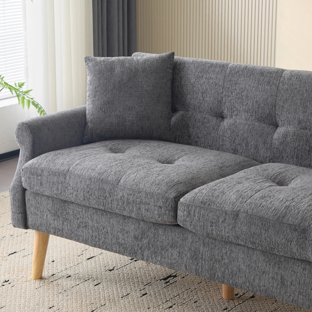 Divano a 2 posti 162x74x77 cm con cuscino spesso in chenille grigio