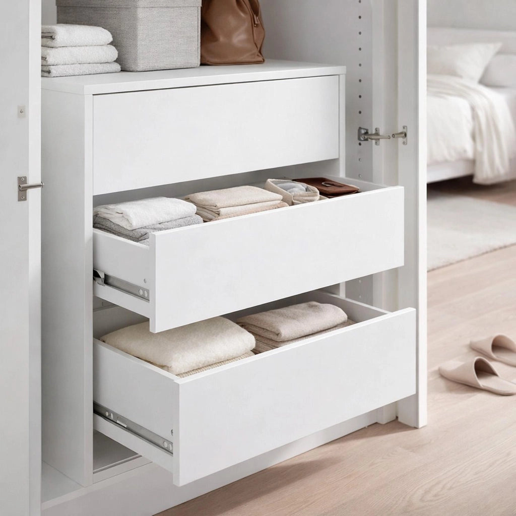 Cassettiera Con 3 Cassetti E Guide Metalliche Salvaspazio Compatta Per Camera Da Letto Guardaroba Cabina Armadio Stile Moderno Minimal 60 x 57 x 44 Cm Colore Bianco