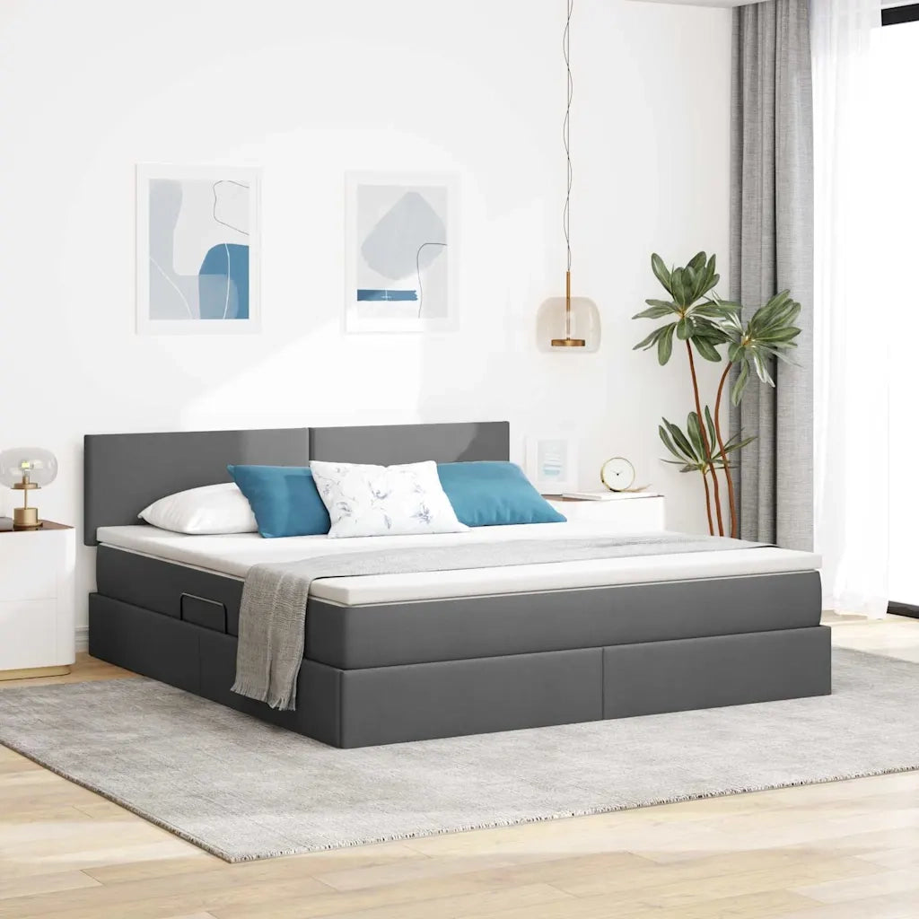 Letto con contenitore e materasso Grigio scuro 160 x 200 cm