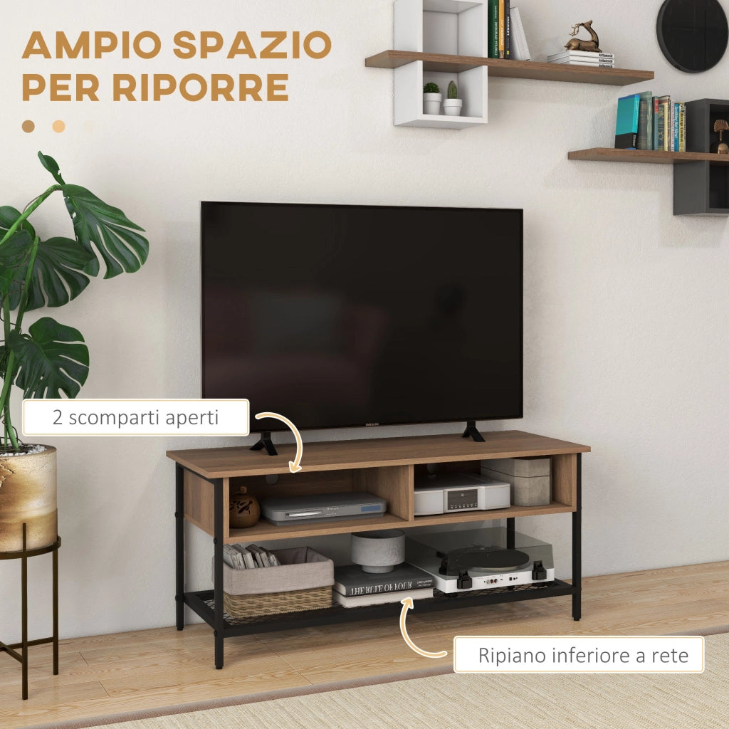 Mobile TV Stile Industriale ¨C Xylo ¨C Legno e Acciaio Marrone Nero 110x40x48cm fino 48 Pollici