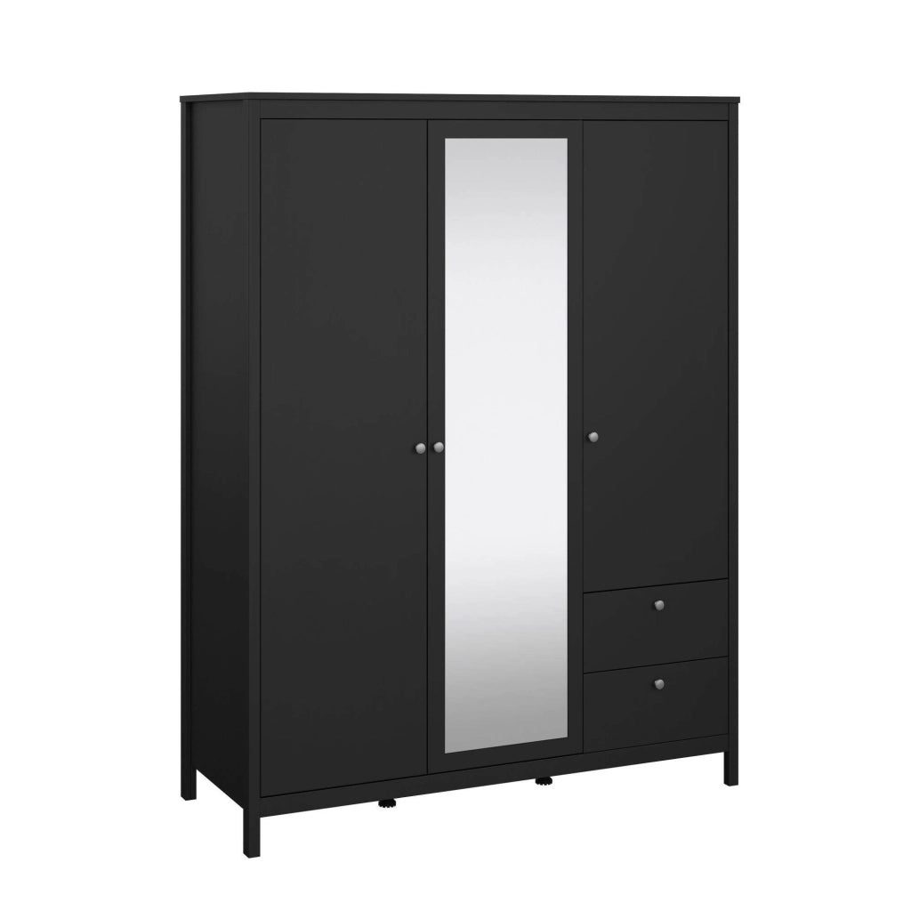 Guardaroba 3 ante Rufina, Mobile camera da letto, Cabina armadio portabiti, Armadio appendiabiti, 150x58 h199 cm, Nero