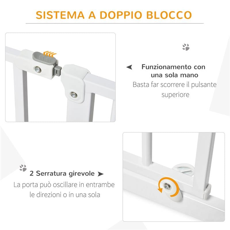 CANCELLETTO PER CANI A LARGHEZZA REGOLABILE CON DOPPIO BLOCCO, IN ACCIAIO E ABS, 76X75-95 CM, BIANCO