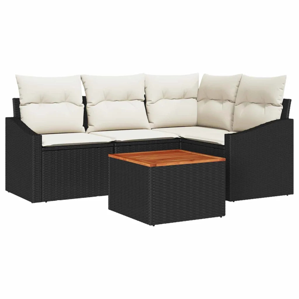 Set Divano da Giardino 5 pcs Nero e Crema polyrattan