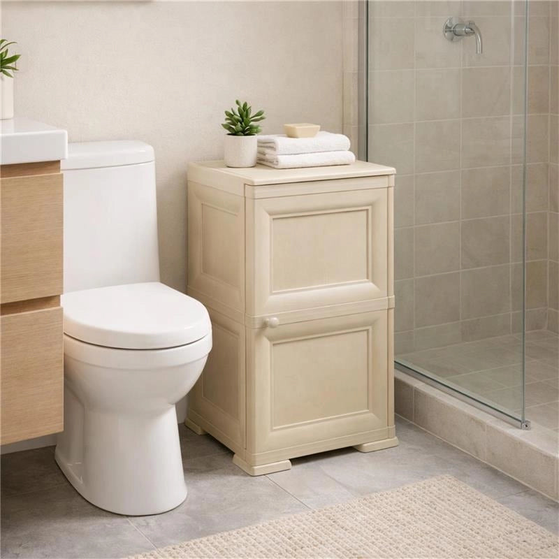 MOBILE BAGNO SALVASPAZIO 2 ANTE IN PLASTICA ANGORA 40X43X85,5 CM – ARMADIETTO CONTENITORE CON RIPIANO INTERNO PER ASCIUGAMANI, CARTA IGIENICA E ORGANIZZAZIONE BAGNO