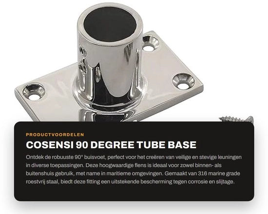 Flens 90° con Base Circolare in Acciaio Inossidabile 316 - Antiruggine - Compreso 4 Viti in Legno - Finitura di Alta Qualità - Bevamano per Handrail