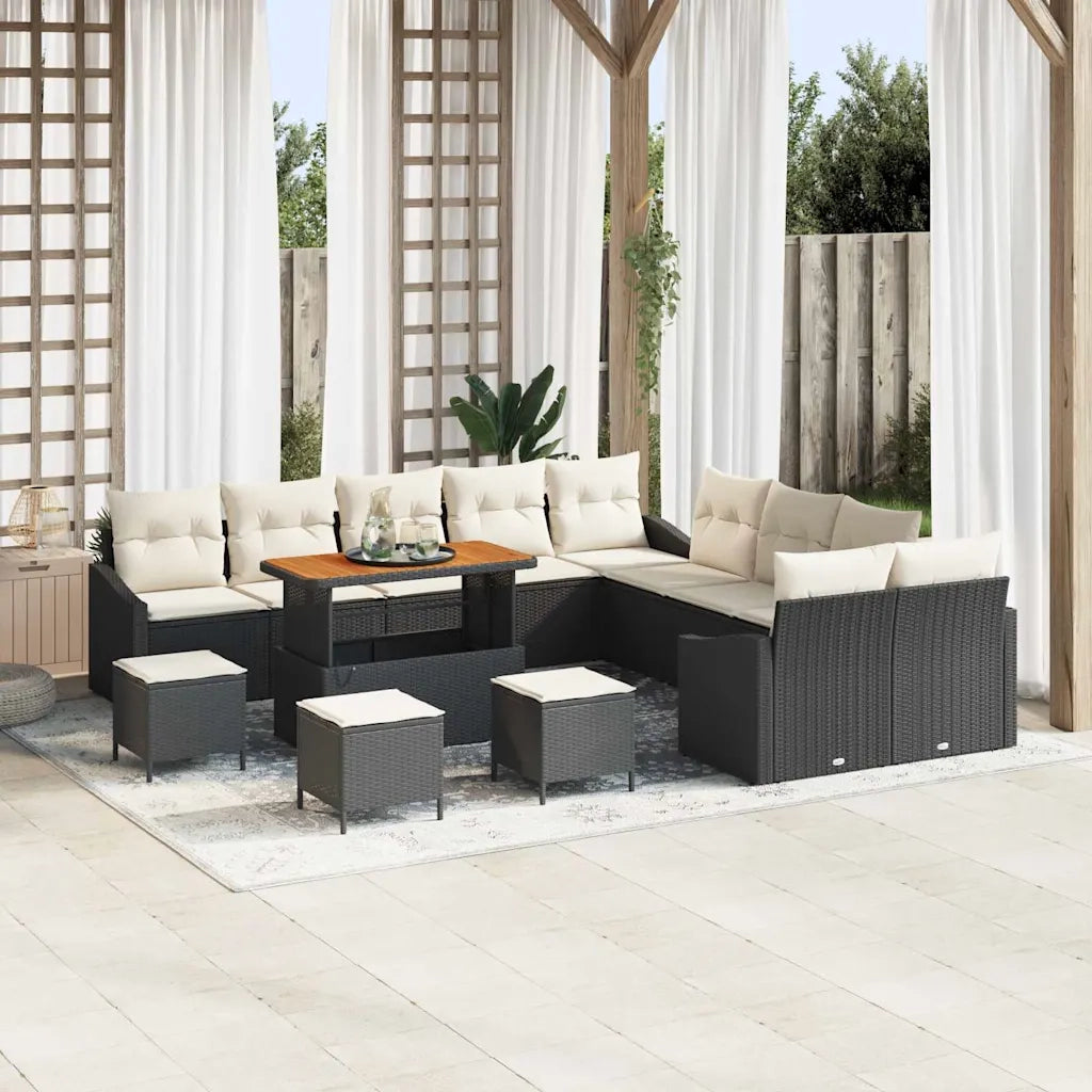 Set Divano da Giardino con cuscino 13 pcs Nero Poly Rattan