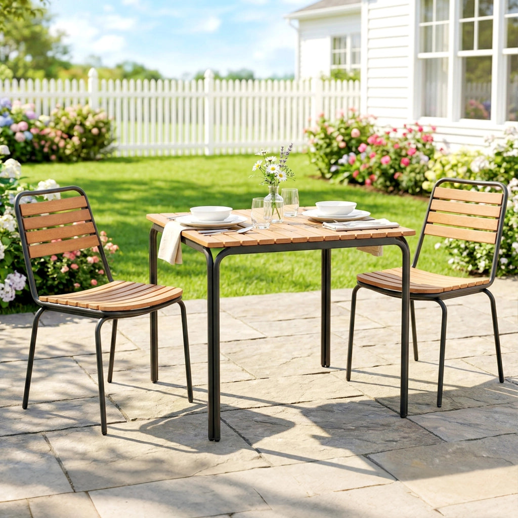 Sedie da Giardino Impilabili ¨C zephmum ¨C Legno Massiccio, Acciaio, Naturale, 61x47x81 cm