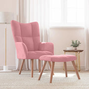 Divano Sedia-Poltrona Relax con Poggiapiedi Rosa in Velluto 250796
