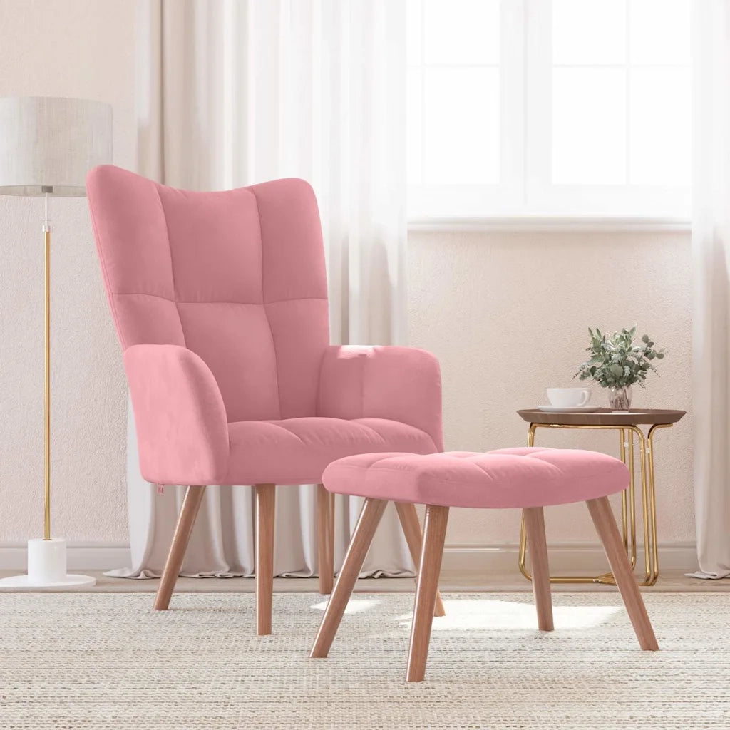 Divano Sedia-Poltrona Relax con Poggiapiedi Rosa in Velluto 250796