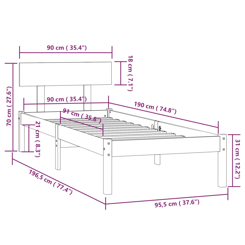 Giroletto Bianco in Legno Massello di Pino 90x190 cm Single 810113