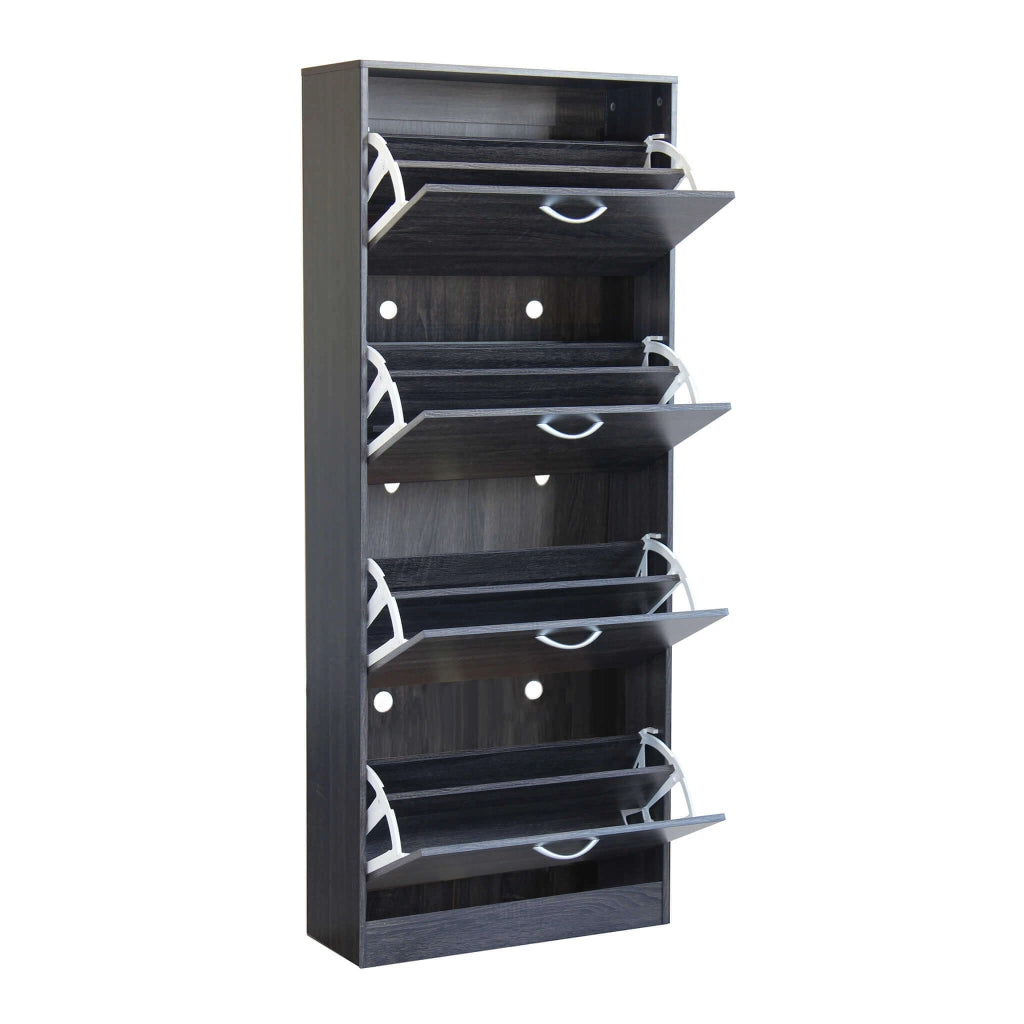 Scarpiera Salvaspazio 4 Ante a Ribalta 60x24x150h cm Legno Antracite - Mobile Ingresso LOLA