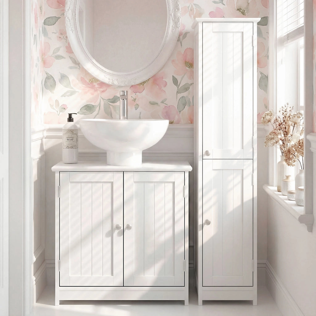 Mobile Sottolavabo a 2 Ante con Ripiano Regolabile ¨C Zephmum ¨C Bianco 60x30x60 cm