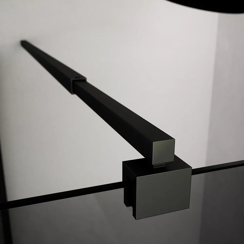Box doccia 120x90cm con apertura saloon e parete fissa, profili nero opaco e vetro da 6mm fumè h195 | Elba