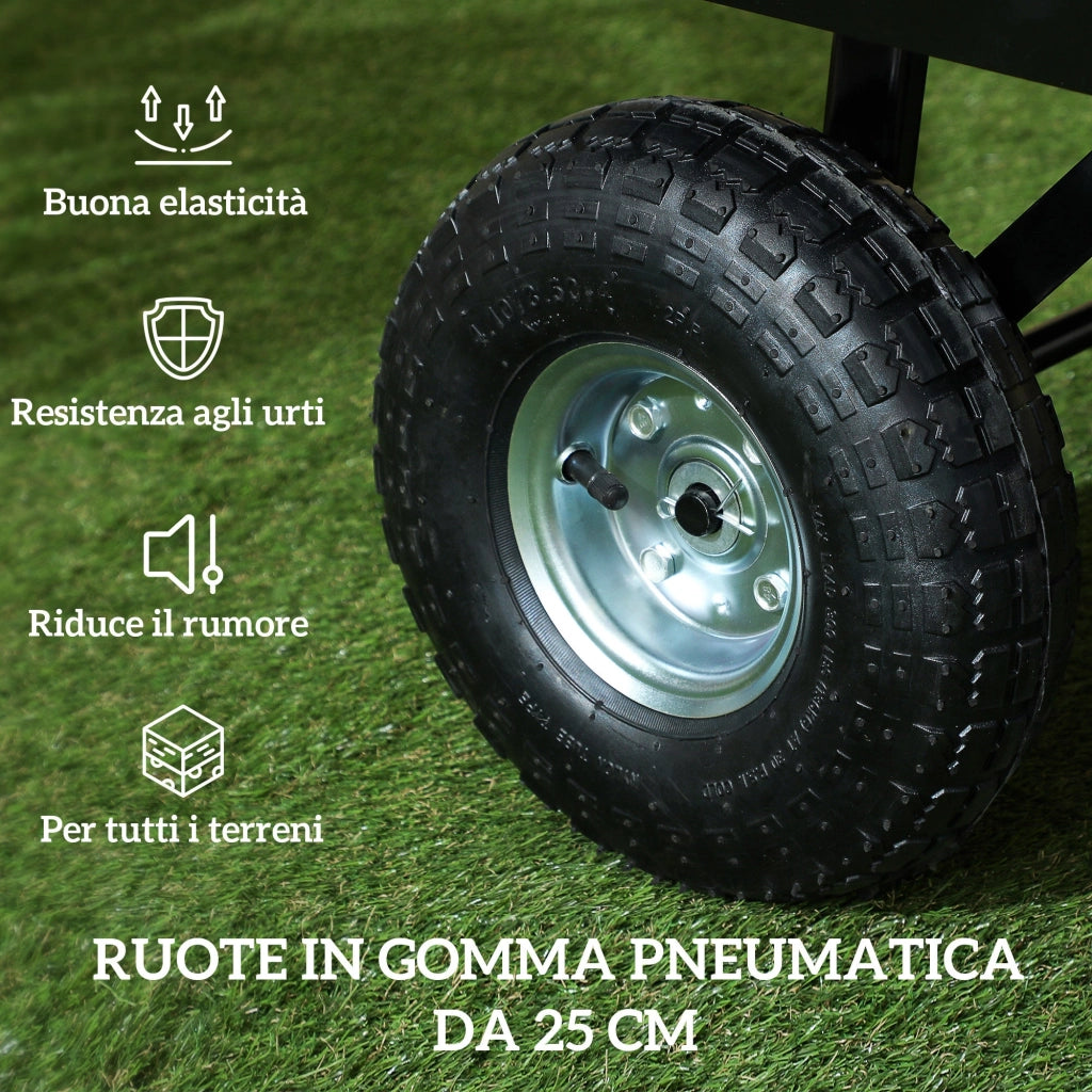 Carrello da Giardino 105x51x54 cm da 114L con Sacca Portaoggetti e Pareti Rimovibili in Acciaio Nero
