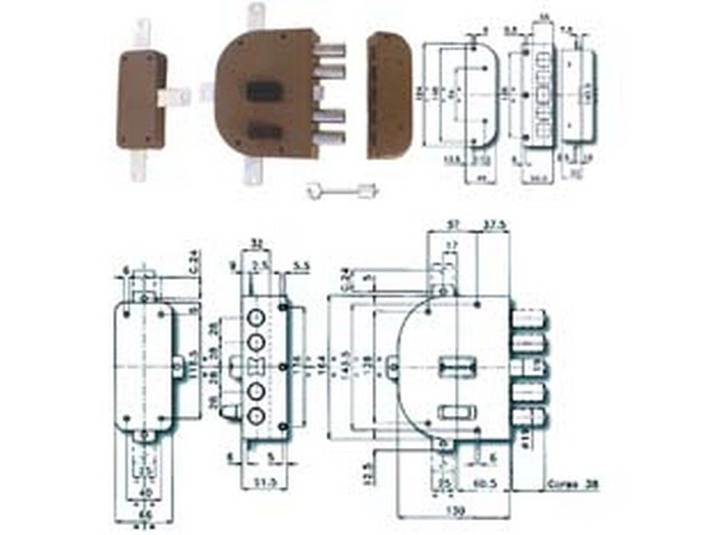 1pz serratura quintuplice applicare scrocco doppia mappa 2350 mm60 dx cod:ferx.fer214070