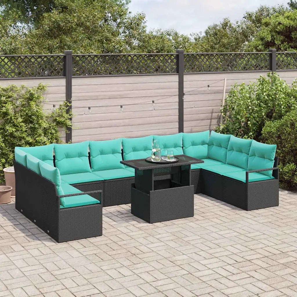 Set Divano da Giardino con cuscino 11 pcs Nero e blu polyrattan 3348902