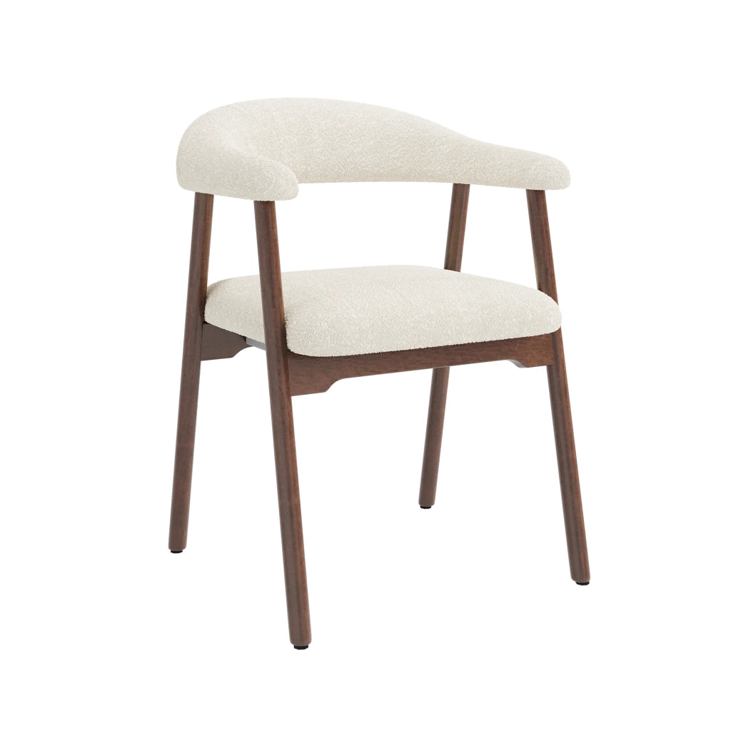 Chaise da sala da pranzo 6 pezzi con schienale ergonomico a C e braccioli in bouclé e legno massiccio marrone