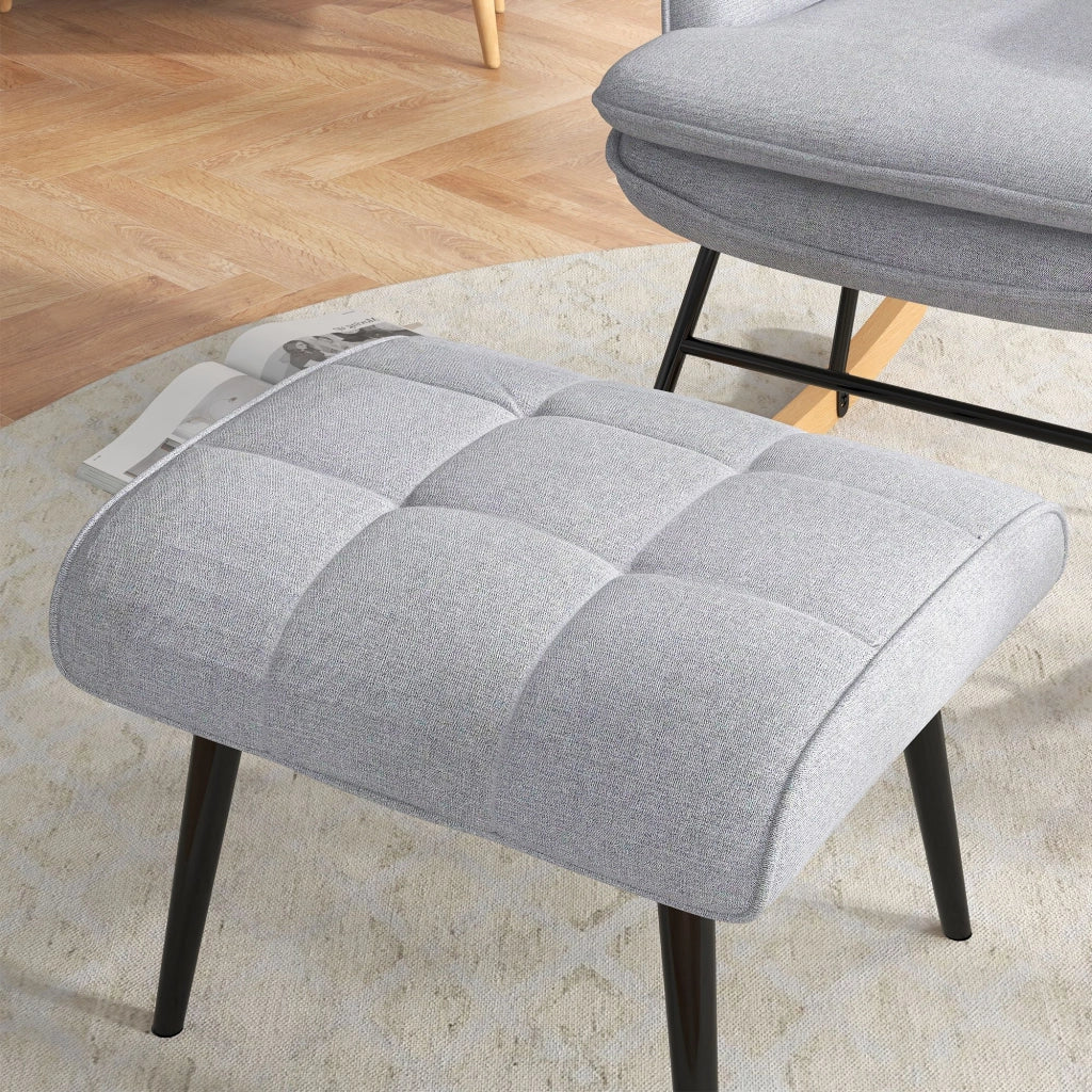 Poltrona Dondolo con Pouf ¨C Minimal ¨C Grigio, Legno, Tessuto, 64x89x90 cm
