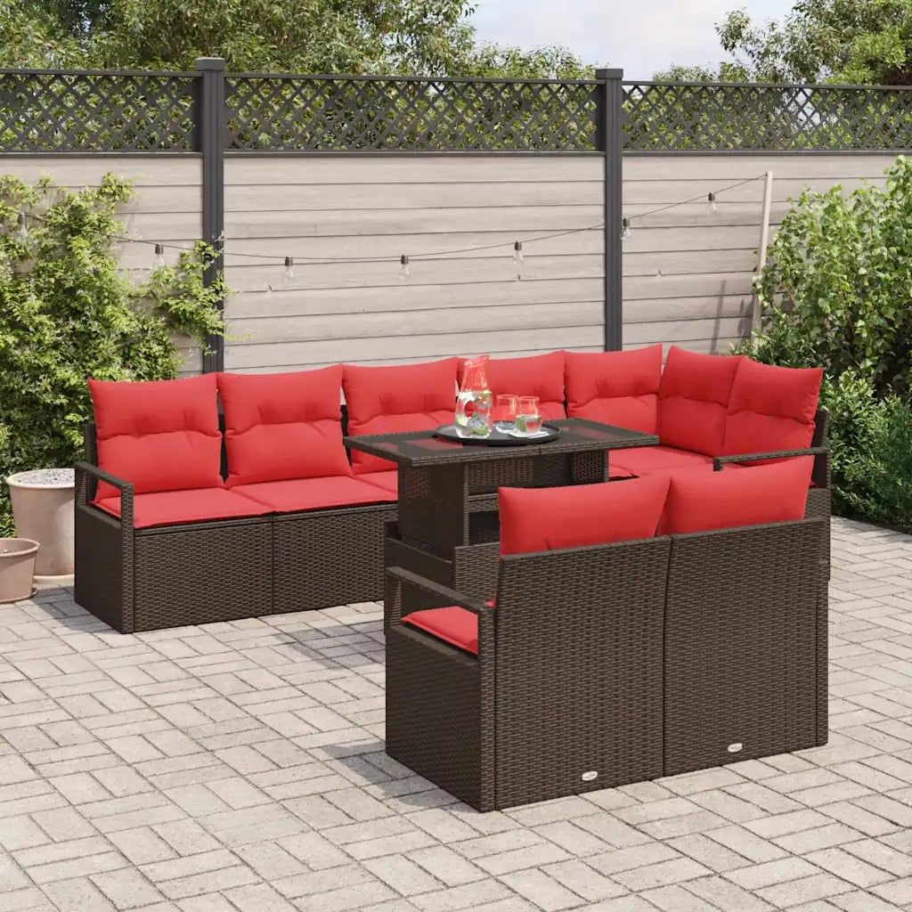 Set Divano da Giardino con cuscino 9 pcs Marrone Poly Rattan 3357587