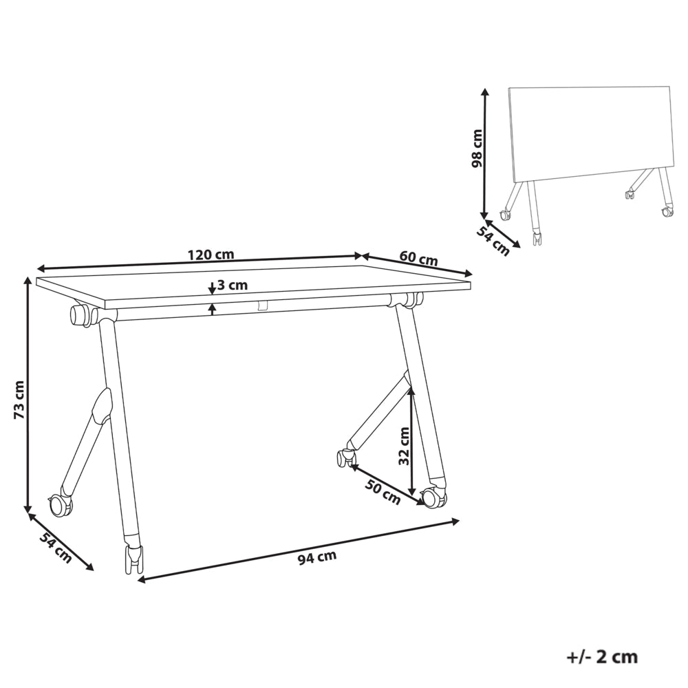 Scrivania pieghevole da ufficio Marrone scuro e bianco Struttura in metallo Piano in MFC 120 x 60 cm Tavolo pieghevole portatile con rotelle